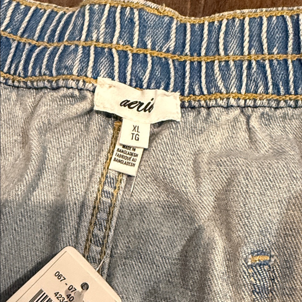 aerie Light Blue Distressed Denim Cutoff Shorts Elastic‎ Waist Size XL NWT - Picture 10 of 12